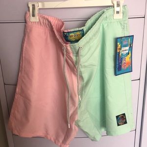 Men’s Pink / Green Colorblock Swim Trunks Size Lrg